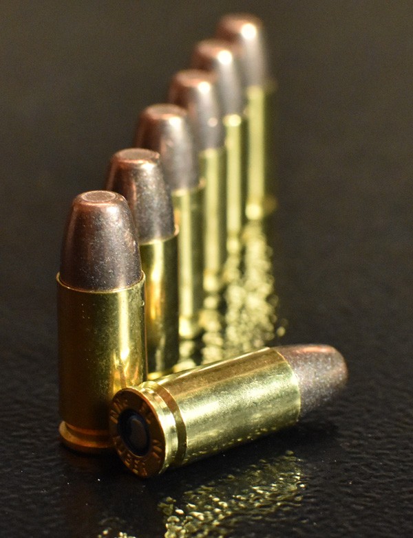 ammo with brass casings lined up