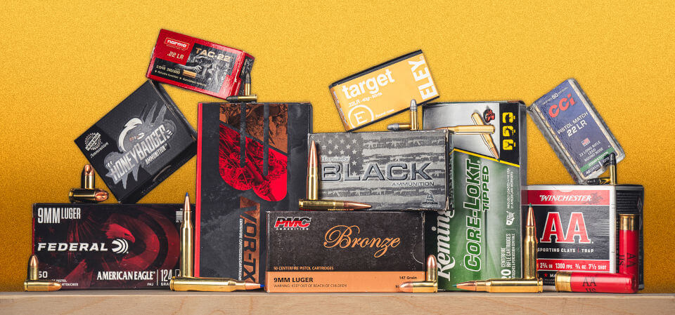Ammo boxes from Federal, Hornady, Remington, Winchester, PMC, CCI and other brands