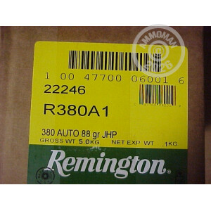 Photograph showing detail of .380 ACP REMINGTON 88 GRAIN JHP (500 ROUNDS)