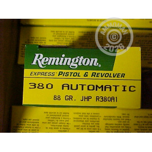 Photo detailing the .380 ACP REMINGTON 88 GRAIN JHP (500 ROUNDS) for sale at AmmoMan.com.