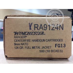 Photograph showing detail of 9MM WINCHESTER 124 GRAIN FULL METAL JACKET (500 ROUNDS)