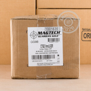 Photograph showing detail of 9MM LUGER MAGTECH GUARDIAN GOLD 124 GRAIN JHP (20 ROUNDS)