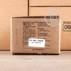 A photo of a box of Ultramax ammo in 44 Remington Magnum.