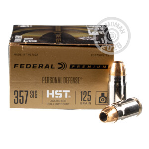 Photo detailing the 357 SIG FEDERAL PERSONAL DEFENSE HST 125 GRAIN JHP (20 ROUNDS) for sale at AmmoMan.com.