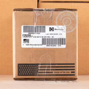 An image of 5.56x45mm ammo made by Hornady at AmmoMan.com.