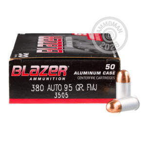 Image of the 380 AUTOMATIC BLAZER 95 GRAIN TMJ (50 ROUNDS) available at AmmoMan.com.