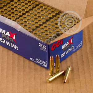  rounds of .22 WMR ammo with JHP bullets made by CCI.