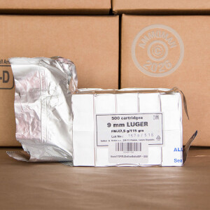 Photograph showing detail of 9MM SELLIER & BELLOT 115 GRAIN FMJ (500 ROUNDS)