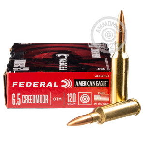 Photo detailing the 6.5MM CREEDMOOR FEDERAL AMERICAN EAGLE 120 GRAIN OTM (200 ROUNDS) for sale at AmmoMan.com.