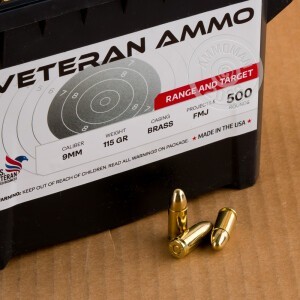 Image detailing the brass case and boxer primers on the Veteran Ammo ammunition.