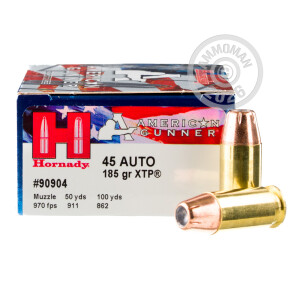 Image of the 45 ACP HORNADY AMERICAN GUNNER 185 GRAIN JHP (20 ROUNDS) available at AmmoMan.com.