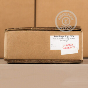 Photo detailing the 9MM LUGER CORBON 95 GRAIN DPX SCHP (20 ROUNDS) for sale at AmmoMan.com.