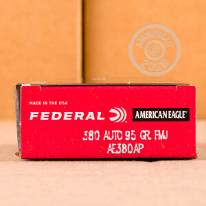 Photograph showing detail of 380 ACP FEDERAL AMERICAN EAGLE 95 GRAIN FMJ (50 ROUNDS)