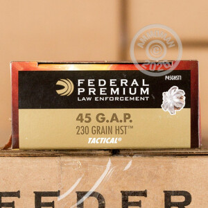 Photograph showing detail of 45 GAP FEDERAL PREMIUM LAW ENFORCEMENT 230 GRAIN HST (1000 ROUNDS)