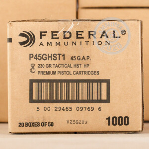Photograph showing detail of 45 GAP FEDERAL PREMIUM LAW ENFORCEMENT 230 GRAIN HST (1000 ROUNDS)
