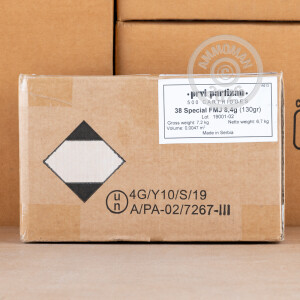 Photo detailing the .38 SPECIAL PRVI PARTIZAN 130 GRAIN FMJ (500 ROUNDS) for sale at AmmoMan.com.