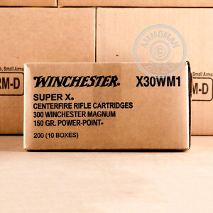 A photo of a box of Winchester ammo in 300 Winchester Magnum.