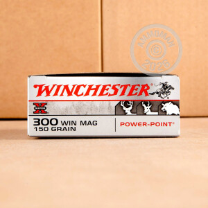 A photograph of 20 rounds of 150 grain 300 Winchester Magnum ammo with a Power-Point (PP) bullet for sale.