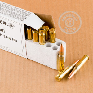 A photograph detailing the 308 / 7.62x51 ammo with HP bullets made by Winchester.