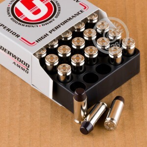 Image of 10mm ammo by Underwood that's ideal for home protection, hunting wild pigs.