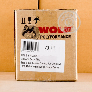Image of 380 AUTO WOLF WPA POLYFORMANCE 94 GRAIN FMJ (1000 ROUNDS)