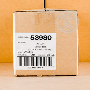 Photograph showing detail of .45 GAP SPEER 200 GRAIN TOTAL METAL JACKET (1000 ROUNDS)