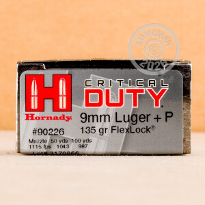 Image of 9MM LUGER +P HORNADY CRITICAL DUTY 135 GRAIN FLEXLOCK JHP (250 ROUNDS)