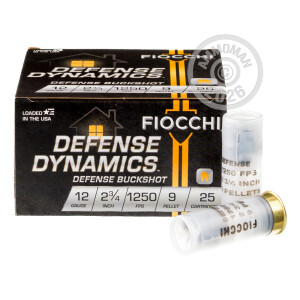 Photo detailing the 12 GAUGE FIOCCHI 2-3/4" 9 PELLETS #1 BUCKSHOT (250 ROUNDS) for sale at AmmoMan.com.