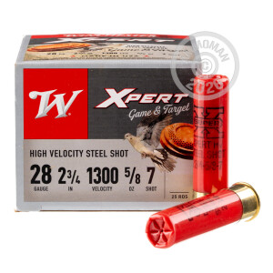 Photograph showing detail of 28 GAUGE WINCHESTER SUPER-X 2-3/4" 5/8 OZ. #7 STEEL SHOT (250 ROUNDS)