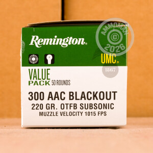 Image of 300 AAC Blackout ammo by Remington that's ideal for hunting varmint sized game, Subsonic, training at the range.