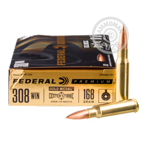 Photograph showing detail of 308 WIN FEDERAL GOLD MEDAL CENTERSTRIKE 168 GRAIN OTM (20 ROUNDS)