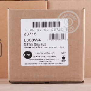 Image of the 308 WIN REMINGTON UMC 150 GRAIN MC (20 ROUNDS) available at AmmoMan.com.