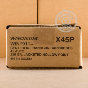 A photo of a box of Winchester ammo in .45 Automatic.