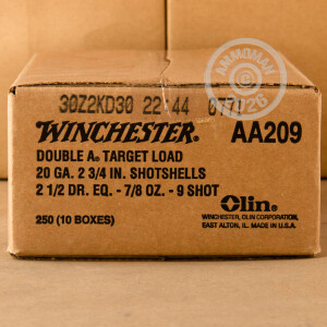 Photograph showing detail of 20 GAUGE WINCHESTER AA TARGET 2 3/4" 7/8 OZ. #9 SHOT (250 ROUNDS)