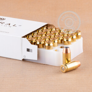 A photograph of 500 rounds of 185 grain .45 Automatic ammo with a Jacketed Hollow-Point (JHP) bullet for sale.