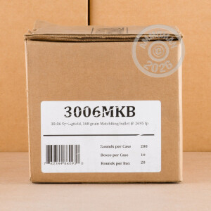 Photo detailing the 30-06 SPRINGFIELD FIOCCHI SIERRA MATCHKING 168 GRAIN HP-BT (200 ROUNDS) for sale at AmmoMan.com.