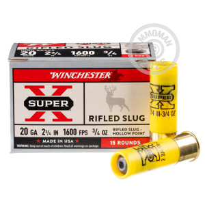 Image of the 20 GAUGE WINCHESTER SUPER-X 2-3/4“ 3/4 OZ. RIFLED SLUG HP (15 ROUNDS) available at AmmoMan.com.