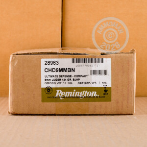 An image of 9mm Luger ammo made by Remington at AmmoMan.com.