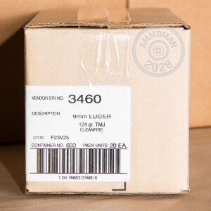 A photograph detailing the 9mm Luger ammo with TMJ bullets made by Blazer.