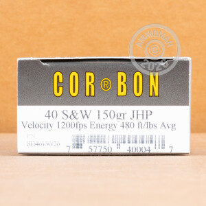 Photograph showing detail of 40 S&W CORBON 150 GRAIN JHP (20 ROUNDS)
