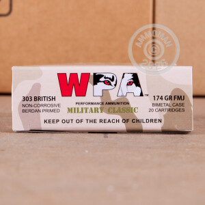 Photo detailing the 303 BRITISH WOLF MILITARY CLASSIC 174 GRAIN FMJ (20 ROUNDS) for sale at AmmoMan.com.