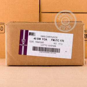 Photograph showing detail of 40 S&W FIOCCHI 170 GRAIN FMJ (50 ROUNDS)