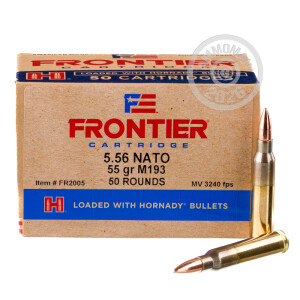 A photograph of 500 rounds of 55 grain 5.56x45mm ammo with a FMJ bullet for sale.