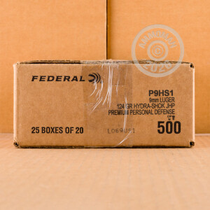 Image of 9MM LUGER FEDERAL PREMIUM 124 GRAIN HYDRA-SHOK JHP (500 ROUNDS)