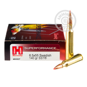 Photograph showing detail of 6.5X55 SWEDISH HORNADY SUPERFORMANCE SST POLYMER TIP 140 GRAIN (20 ROUNDS)