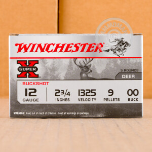 Photo detailing the 12 GAUGE WINCHESTER SUPER-X 2-3/4" 9 PELLETS 00 BUCK (250 ROUNDS) for sale at AmmoMan.com.