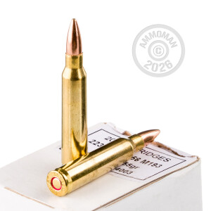 A photograph detailing the 5.56x45mm ammo with FMJ-BT bullets made by Prvi Partizan.