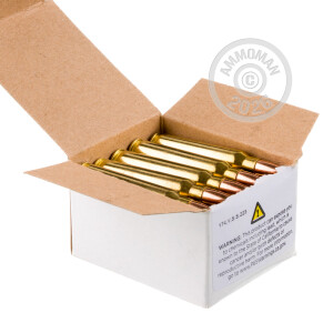 A photograph detailing the 5.56x45mm ammo with FMJ-BT bullets made by Prvi Partizan.