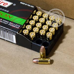 Image detailing the brass case and boxer primers on the SinterFire ammunition.