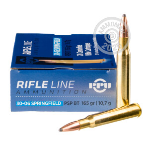 Image of 30.06 Springfield ammo by Prvi Partizan that's ideal for whitetail hunting.